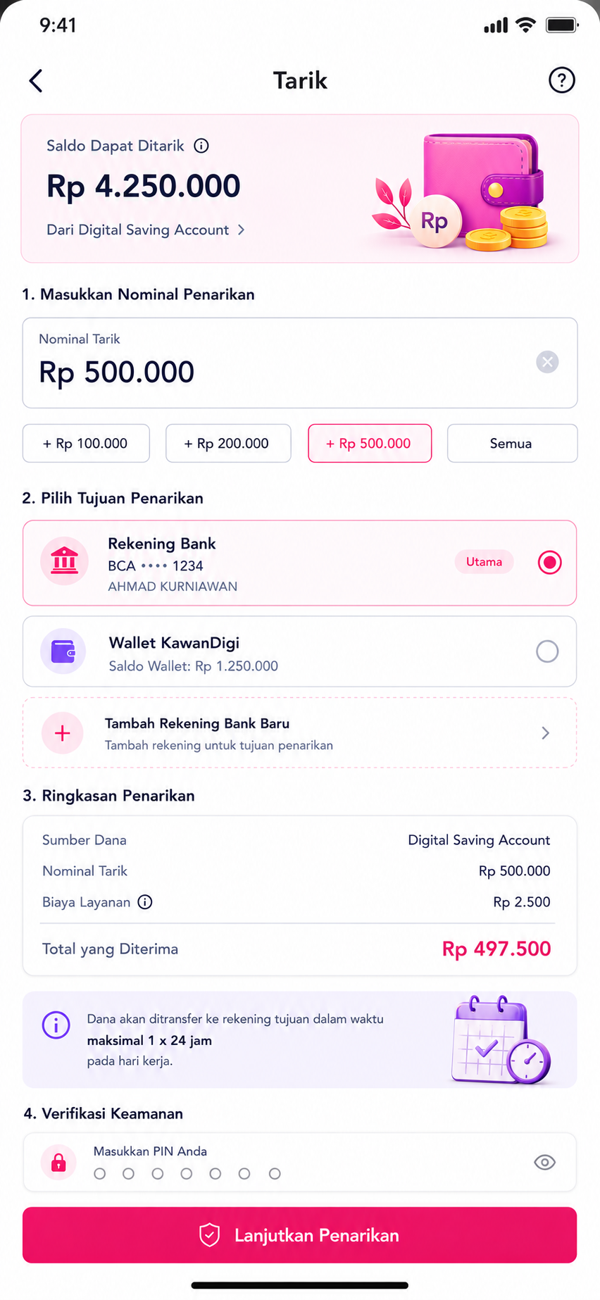 Tampilan tarik Digital Saving Account