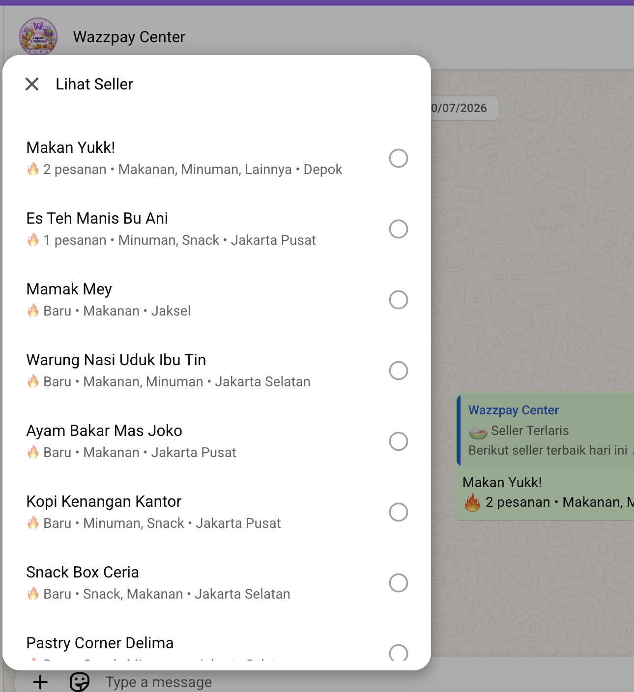 Integrasi pemesanan Lapak Employee melalui WhatsApp